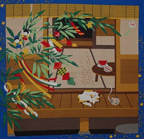 Ферошики мачки и Танабата starвездички украси мотив јапонска ткаенина 50 см