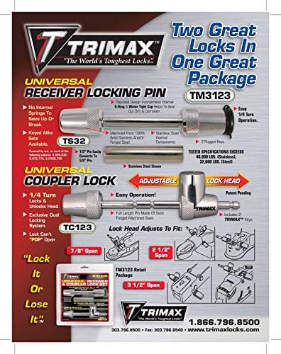 Trimax 2- T3's - 5/8 Reciever & TMC10 Span Coupler Lock, со рамни клучеви TMC3310, пакување на мида