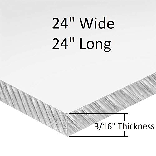 Транспарентен акрилен плексиглас лист, долг 3/16 „дебел x 24“ широк x 24 ”