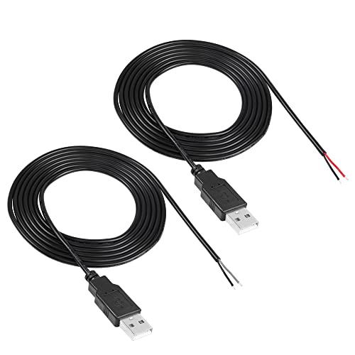 Riieyoca 2pcs USB 2.0 машки приклучок 2pin гола жица, USB -кабел за податоци за напојување DIY пигтаил кабел за инсталирана USB опрема или DIY