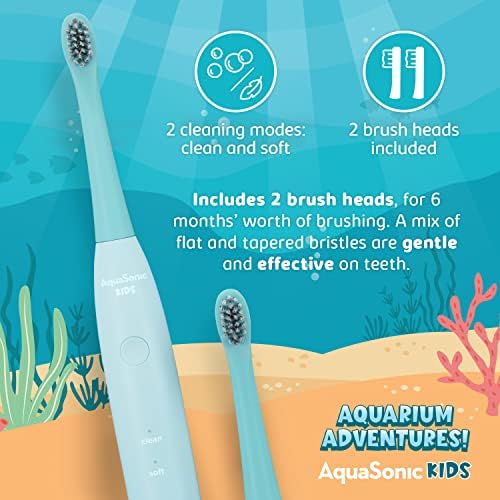 Aquasonic Kids Sonic електрична четка за заби за возраст од 3+ | 2 глави на четки, играчка, тајмер, плакнење чаша | 2 режими
