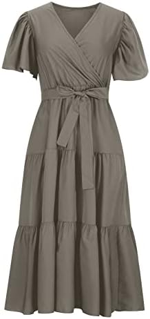 Fragarnенски Sundresses, женски летен случај, печатен половината со краток ракав, долг фустан Бохо, фустан