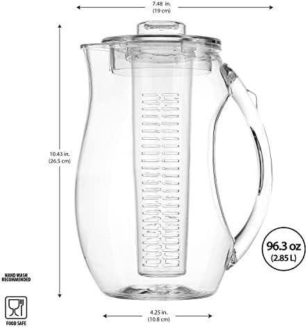 Стомна за инфузер на вода - овошен инфузер за вода за вода од дома и пошироко - распрскувачки акрилен стомна - Елегантен траен дизајн - идеален