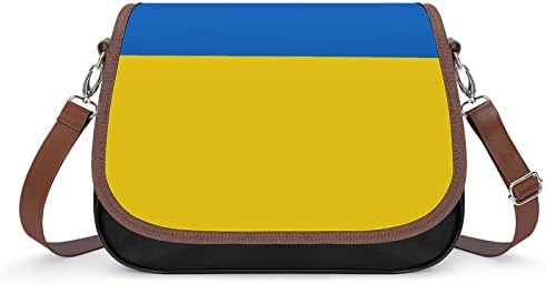 Знаме на украина кожа со средно рамо за чанти за модни обични торби со вкрстување со каиш