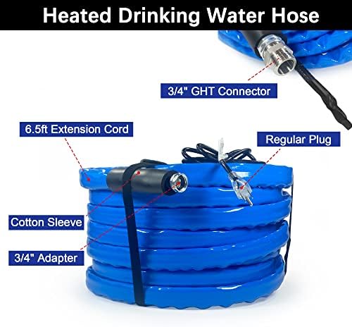 Ziokou 50ft загреано црево за вода за пиење за RV со термостат за заштеда на енергија -олово и БПА бесплатно, 5/8 '' Внатрешен дијаметар, саморегулирајќи ги температурите до