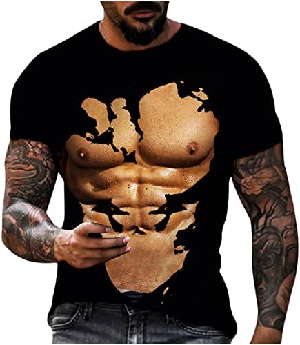 Машка дневна маица графички 3Д печати кратки ракави врвови на улична облека Основни маички кошули со тркалезно вежбање на вратот Атлетски маички