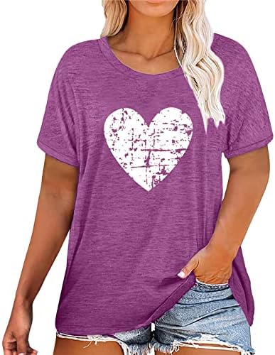 Дами преголеми врвови летни кратки ракави loveубовни печатење срцеви печатење плус големина лабава обични маици