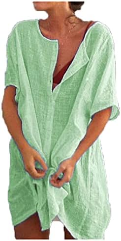 Копчиња за женски andongnywell up кошули со кратки ракави блузи V вратите Обични туники цврсти врвови во боја