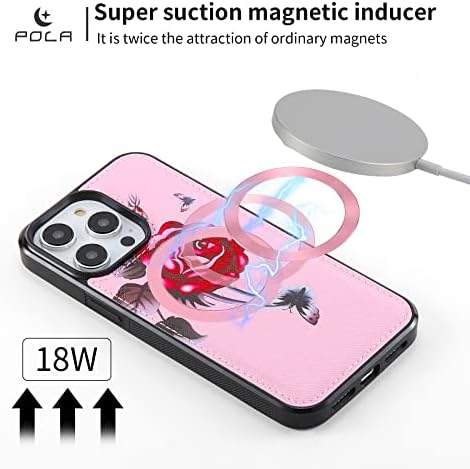 NINCYEE Multifunction Case Case за iPhone 14 Plus, голем капацитет цветен шема кожен патент торба за спојки со ламб со розова лента за