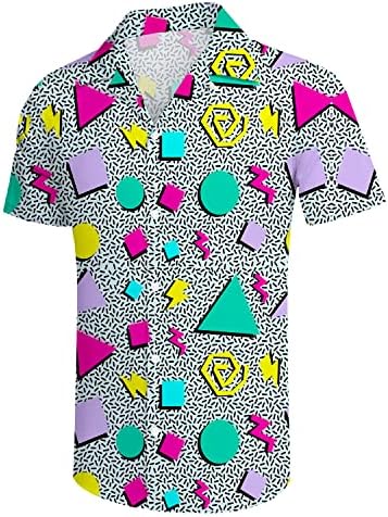 Менси кошули 80 -ти кошули за 90 -тите за мажи случајно копче надолу со кошула со краток ракав, смешна забава за брза облека