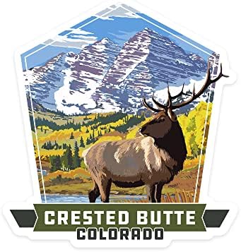 Die Cut налепница Crested Butte, Colorado, Elk, Contour vinyl налепница од 1 до 3 инчи, мала