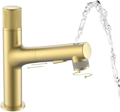 Folinus Faline Faucet со Sprayer, четкана златна тапа за бања, месинг единечно копче за топла и ладна вода, тапа за мијалник на садови со