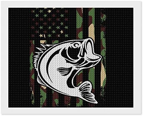 Камуфлажа Американски Знаме Бас Риболов Дијамант Сликарство Колекции 5D DIY Целосна Вежба Кристал Уметност Ѕид Декор За Возрасни 16 x20