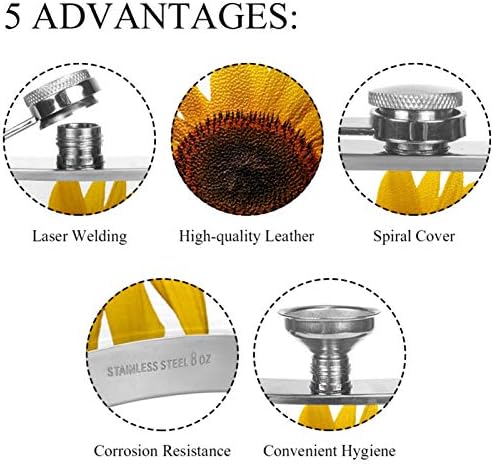 Колба за Колкови За Алкохол Од Нерѓосувачки Челик Отпорна на Истекување со Инка 7,7 мл Кожна Покривка Одлична Колба За Идеи За Подароци - Летно Сончогледово Жолто Ра?
