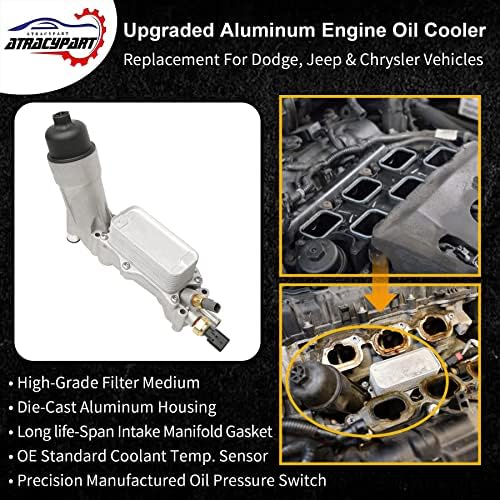 Надграден алуминиумски мотор ладилник и адаптер за куќиште за филтрирање на нафта | Замена за 2011- Dodge Jeep Wrangler Chrysler
