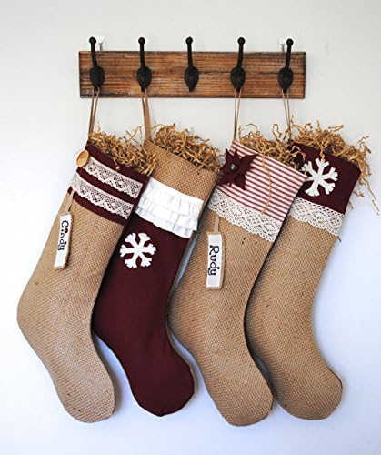 Таа холандска девојка 4 излитена шик Бурлап Божиќни чорапи, Божиќна декорација, порибување на Бурлап