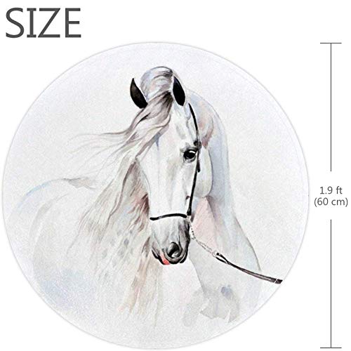 Андалузиски коњи бели животни со акварел сликарство, не -лизгачки доормат 23,6 тркалезна површина теписи килими за деца спална соба