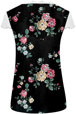 ПРЕГОЛЕМА Женска Мода Лето 2022 В-Вратот Пуловер Печатени Чипка Краток Ракав Врвот Блуза