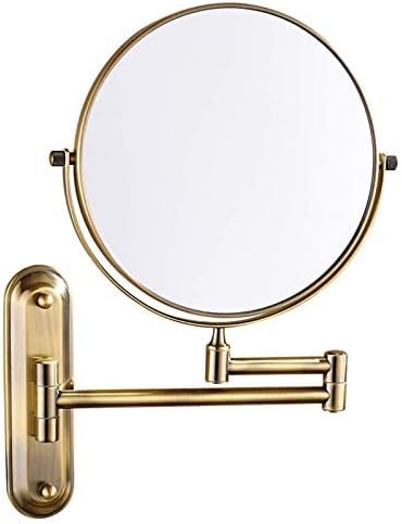 Огледало За шминка Поставено На ѕид,Двострано Огледало За Бричење Со Месинг Од 8 Инчи, Продолжување На Бања 360°Вртливо Огледало За Козметичка Суета, Хром, 5X