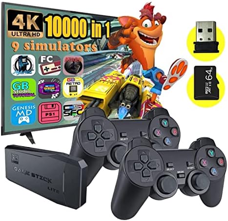 Конзола за видео игри Mollal 4K Конзола за видео игри 64G вградена 10000 игри Ретро рачна игра конзола безжичен контролер игра стап за PS1/GBA Kid XMAS подарок