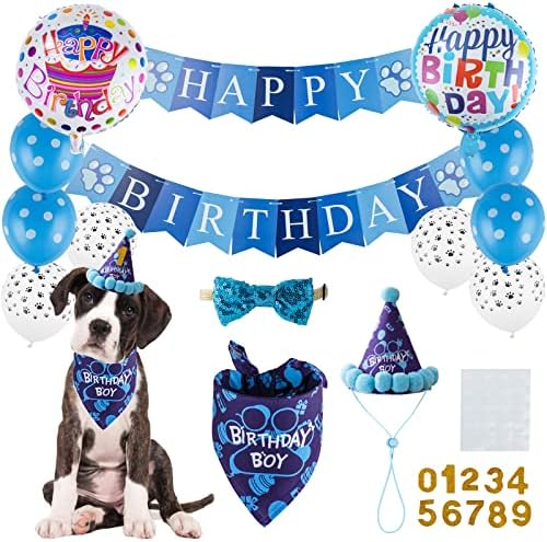 Управил за роденденска забава за кучиња TcBoying, кучиња роденденски бандана момче шал балон со слатки први украси за облека од кучиња
