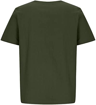 Женски кратки ракави маица 2023 летни кошули со памучни постелнина лабава вклопени печатени обични екипи на вратот на вратот, облечени блузи