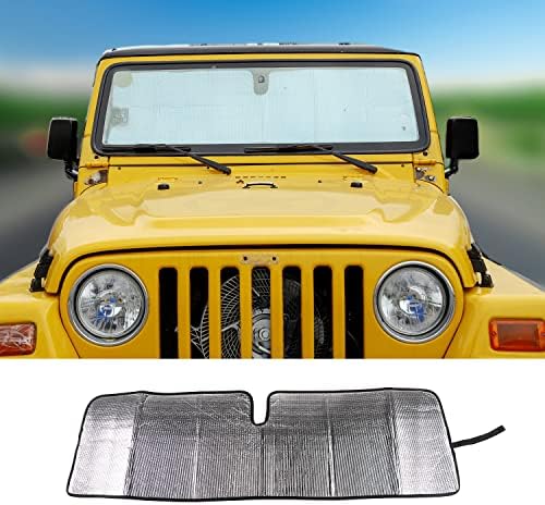 Jecar Whindsthield Sun Visor Visor, преклопена сончева алуминиумска фолија Сонце Шилд за 2007-2018 Jeep Wrangler JK JKU & 1997-2006