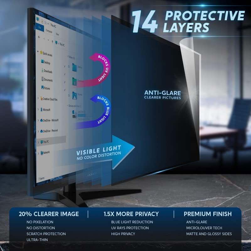 Екран за приватност на компјутер 34 инчи - Црн безбедносен штит - Заштитник на десктоп Монитор - УВ и сино светло филтер од Акамаи