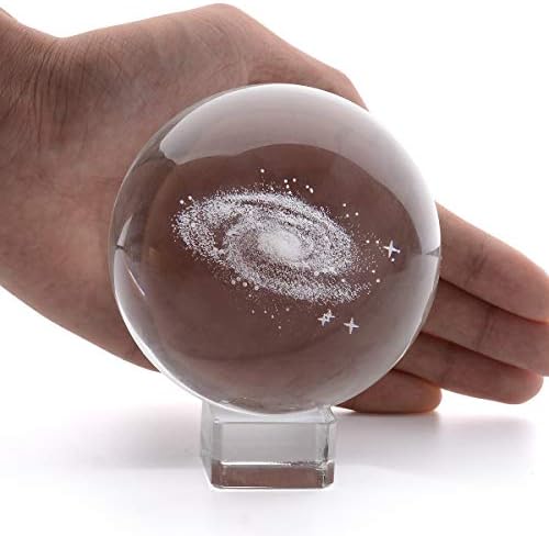 3D Galaxy Crystal Ball Paperweight -Longwin 2.4 инчи ласерска врежана стакло сфера приказ на глобус медитација топка дома декор со
