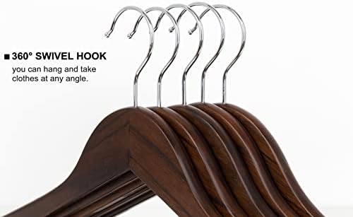 Humia Retro Wooden Suit Coat Hangers 30 пакувања, закачалки за облека со цврсто дрво со лента за панталони што не се лизгаат, кука за вртење