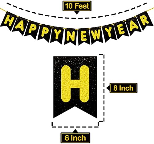 Црно-Златни Новогодишни Украси 2023 - Пакет од 45 | Среќна Нова Година Банер | Златни 2023 Балони, Висечки Вители, Помпон, Новогодишна Забава Материјали 2023 | Новогодишен Зн