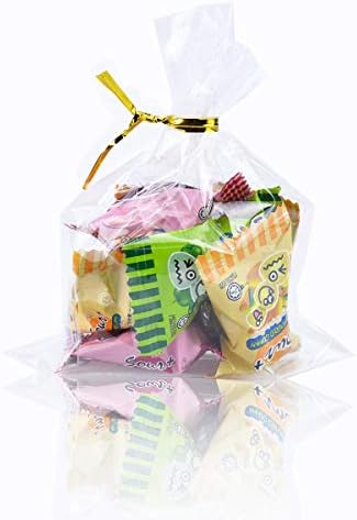 Целофански Кеси 100 ПАРЧИЊА Проѕирни Пластични Кеси За Лекување Целофан со 100 ПАРЧИЊА Метални Врски За Завиткување Подароци Пакување Бонбони Од