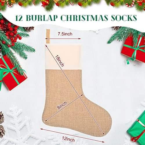 Laumoi 12 компјутери Бурлап Божиќни чорапи Масовно Божиќно камин виси чорапи 18 инчи јута Бурлап памук Божиќна декорација за