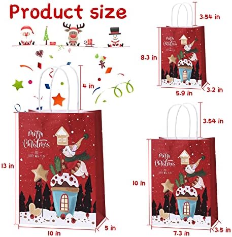 Ywbag 12 парчиња Божиќни торби за подароци со рачки, торби за хартија Крафт за Божиќ, Божиќни торби собрани големини со Дедо Мраз, снежен човек,