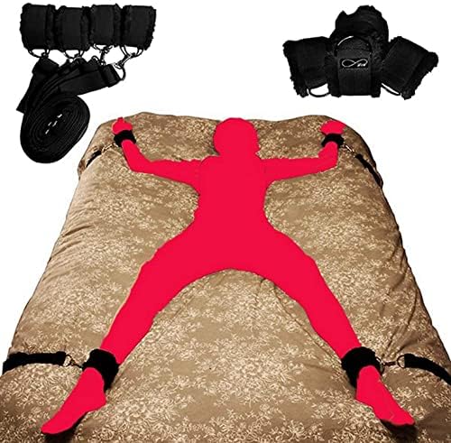Ограничувања за кревет за секс со прилагодливи ленти за ропство и BDSM - црно од Happynhealthy