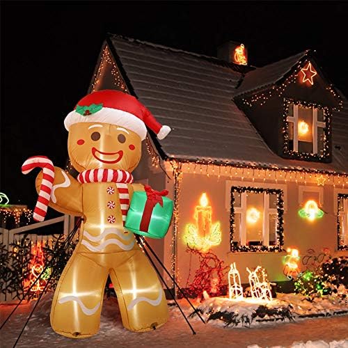 Нашите украси за надувување на Божиќни двор, 8 ft надувување на ѓумбир со маж со изградба на 5 светли LED светла, симпатични кревани Божиќни украси за отворено затворен