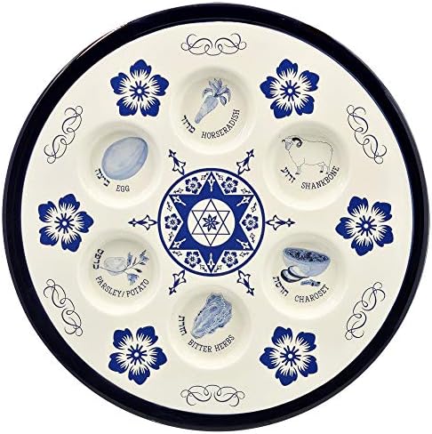 Компанијата Дрејдел Прекрасна керамичка Пејсвер Платница Ренесансна плоча за пасхан, дијаметар од 12 инчи - Дизајн на сина ренесанса