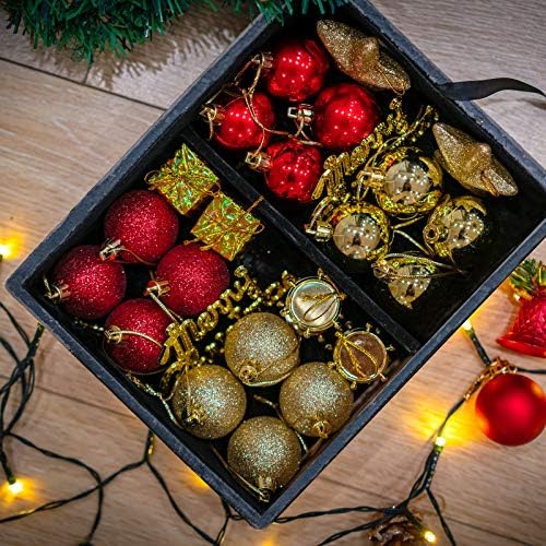 Funarty 76-пакувања Божиќни украси за божици разновидни расипувачки украси за новогодишни украси топки со пакет за подароци