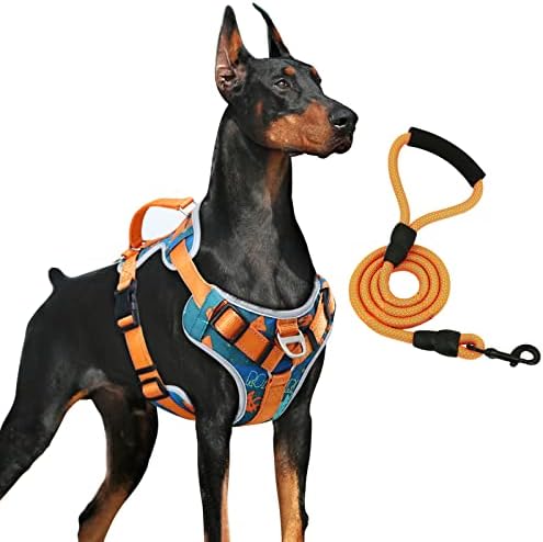 Supet Dog Harness Нема влечење, кучиња елек со бесплатен поводник за кучиња, без прицврстување на кучиња за кучиња прилагодливи рефлексивни