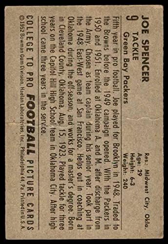 1952 Бауман Голем # 9 Џо Спенсер Грин Беј Пакувачи ДОБРИ Пакувачи Оклахома Св