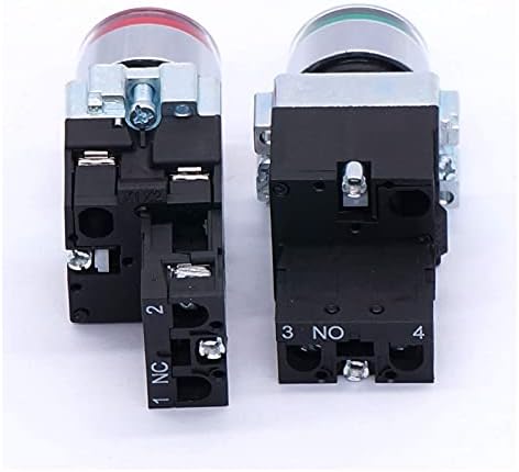 Nunomo 2pcs 22mm 1 No 1 NC прекинувач за копче за притискање 440V 10A прекинувачи за копчето со LED светлосен напон 110V
