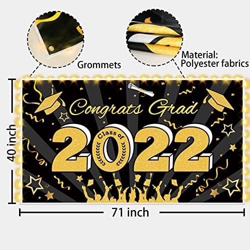 Банер за дипломирање на Bunny Chorus со претходно инсталирани LED светла, класа од 2022 година, екстра голема 71 x 40 црна 2022 година за дипломирање на фото-позадина, честитки за