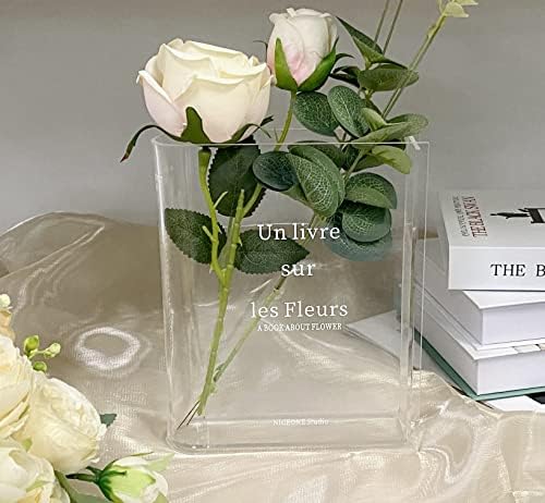 Книга вазна за цвеќиња, уникатна акрилна цветна вазна чиста симпатична книга вазна, уметнички и културен вкус Декоративен акрилен вазен цвет,