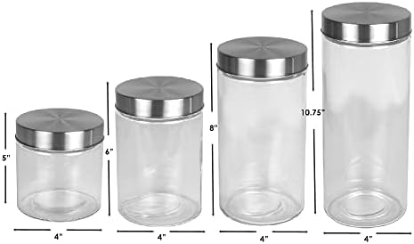 Почетна Основи 4 Парче Круг Стакло Канистри Со Нерѓосувачки Челик Херметички Завртка На Капакот Складирање Храна И Многу Повеќе