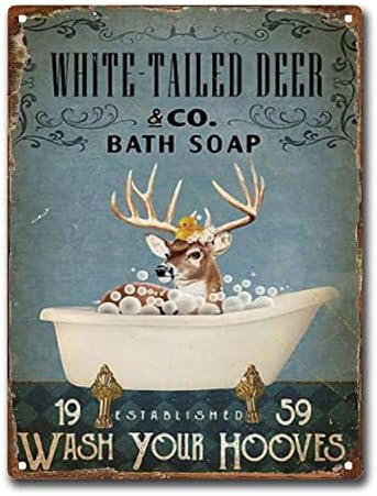 Skiygth Tin знак бел опашка елен бања за бања сапун домашен wallид декорација 12x16inch