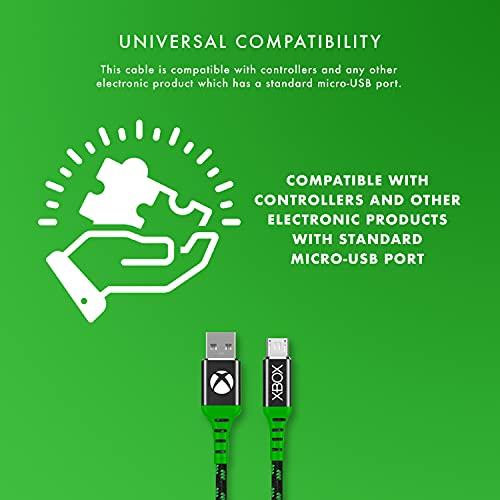 Numskull Official Xbox One Micro USB најлонски кабел за полнење со плетенка 4M - Брзо полнење за полнење и олово за полнење - Компатибилен со