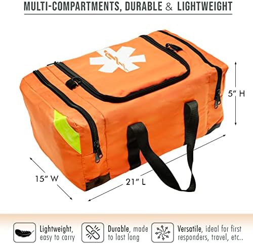Новамедиќ празна портокалова траума Медицинска торба за прва помош, 21 x15 x5 , мулти -предел за прв предел за ЕМТ, болничари, комплет за итни случаи и медицински матери?