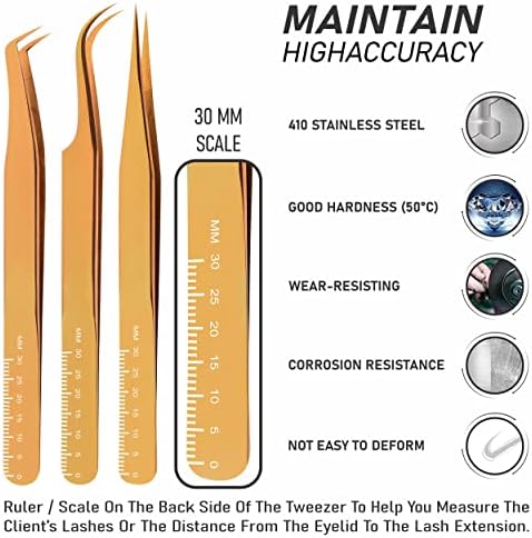 ФЛЕШ АЛАТКИ Пакет од 3 Пинцети За Продолжување На Трепките во собата. Јапонски Нерѓосувачки Челик Професионален Комплет За Продолжување