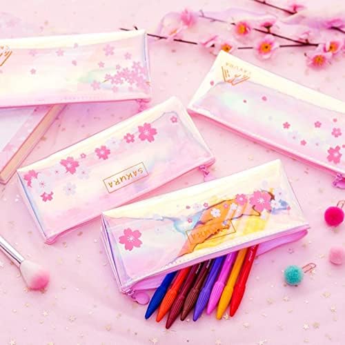 Bnwent Cherry Blossoms Mencil Case, 6 парчиња торбичка со големи капацитети, симпатична алохроична пенкало со молив, козметичка кеса за детско