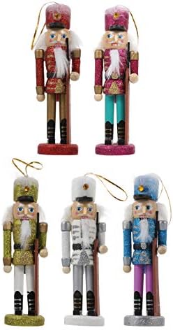 Абоофан 5 парчиња Божиќни ореви оревци украси на оревчести војници дрвени фигури куклена играчка новогодишна елка виси украси за Божиќна забава